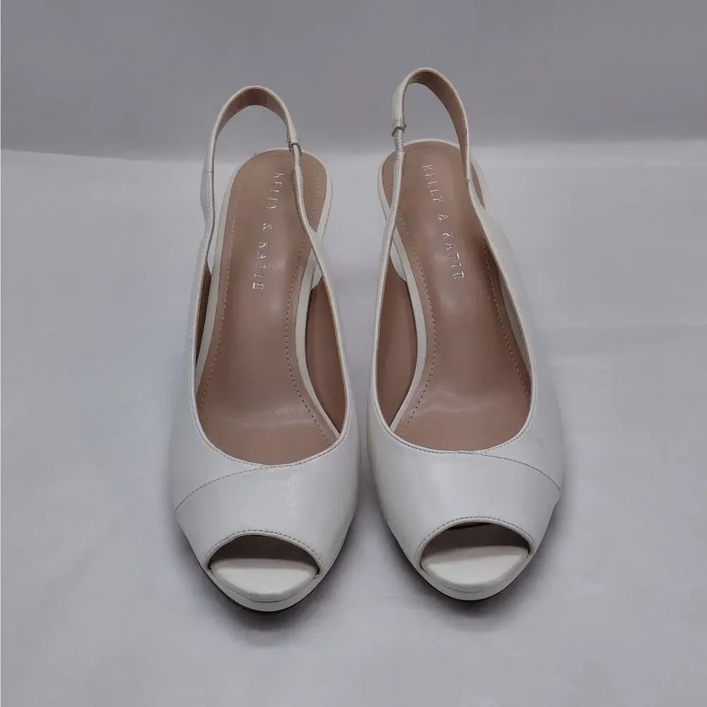 Kelly & Katie Womens Slingback Heels Size 9 White Peep Toe Pumps Bridal Shoes